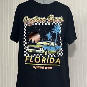 Daytona Beach Florida Speedway Vintage Graphics Black T-Shirt Adult M/Youth XL